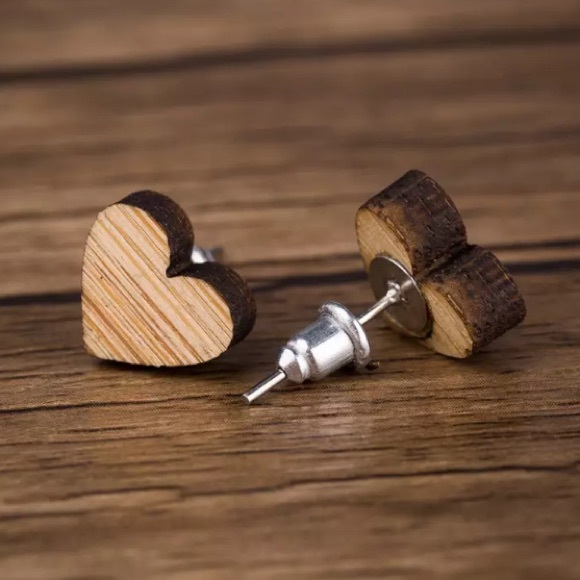 wood heart star earrings - Picture 2 of 8